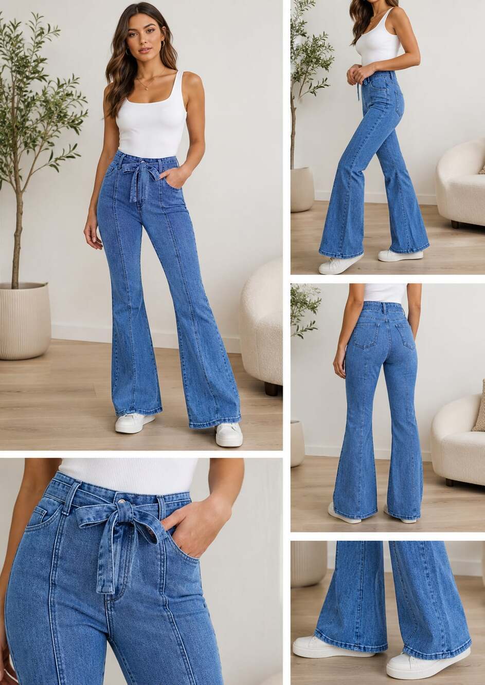 Special A High Rise Flare Jeans Tie Waist Wide Leg Boho Y2K Denim 7/28